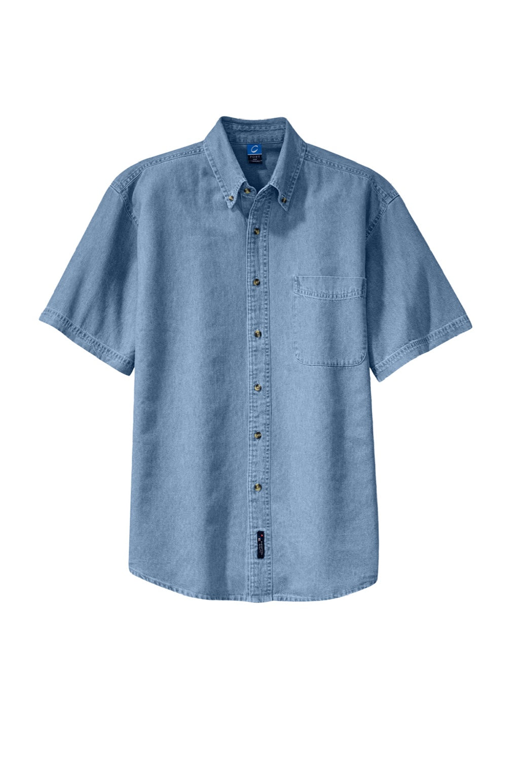 Mens Denim Short Sleeve Button Down Shirt w/ Pocket - Faded Blue