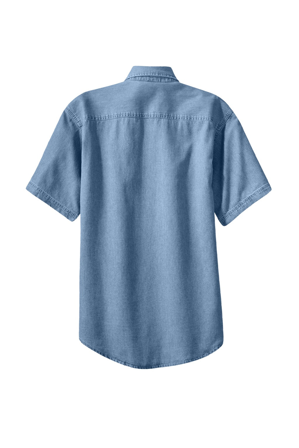 Mens Denim Short Sleeve Button Down Shirt w/ Pocket - Faded Blue