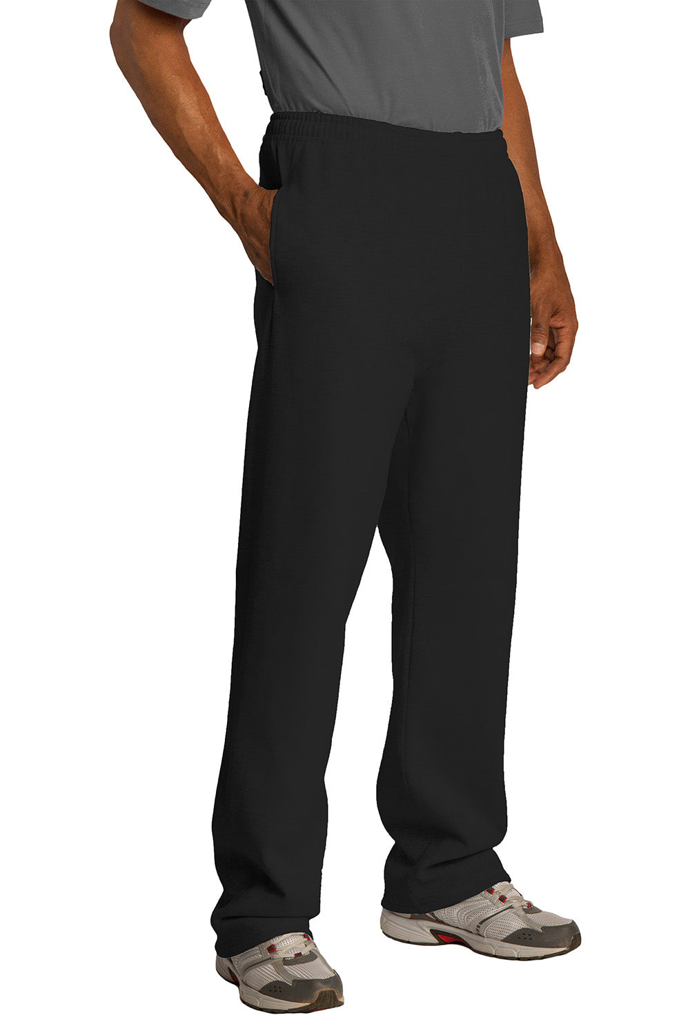 Mens NuBlend Pill Resistant Fleece Open Bottom Sweatpants w/ Pockets - Black