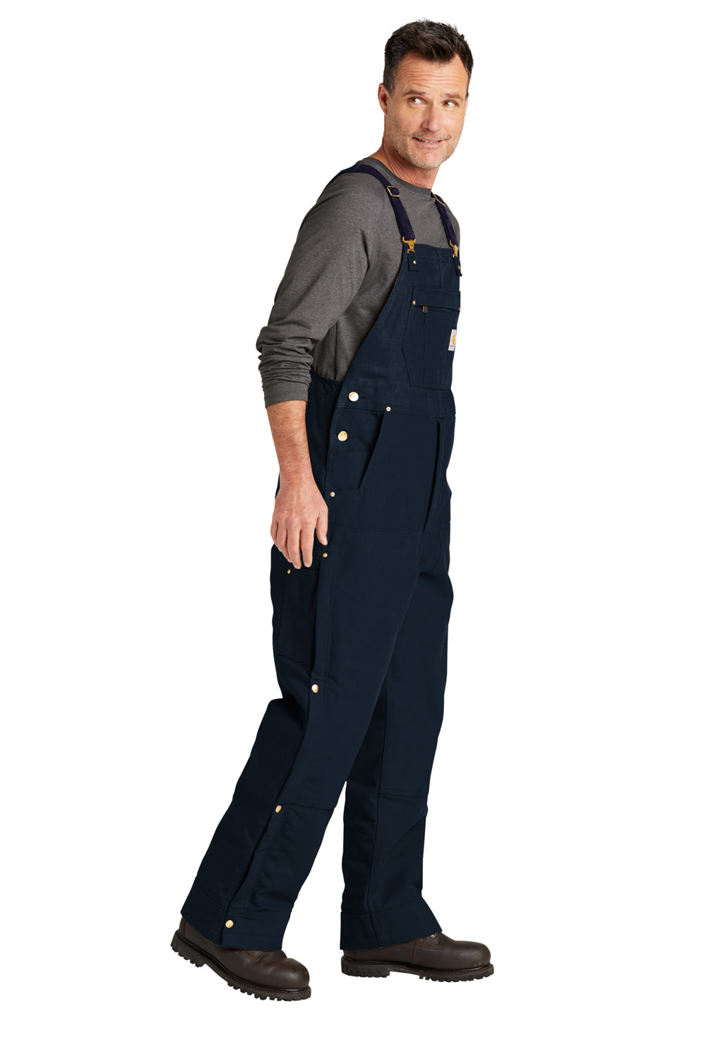 Carhartt Mens Firm Duck Insulated Bib Overalls w/ Pockets - Dark Navy Blue
