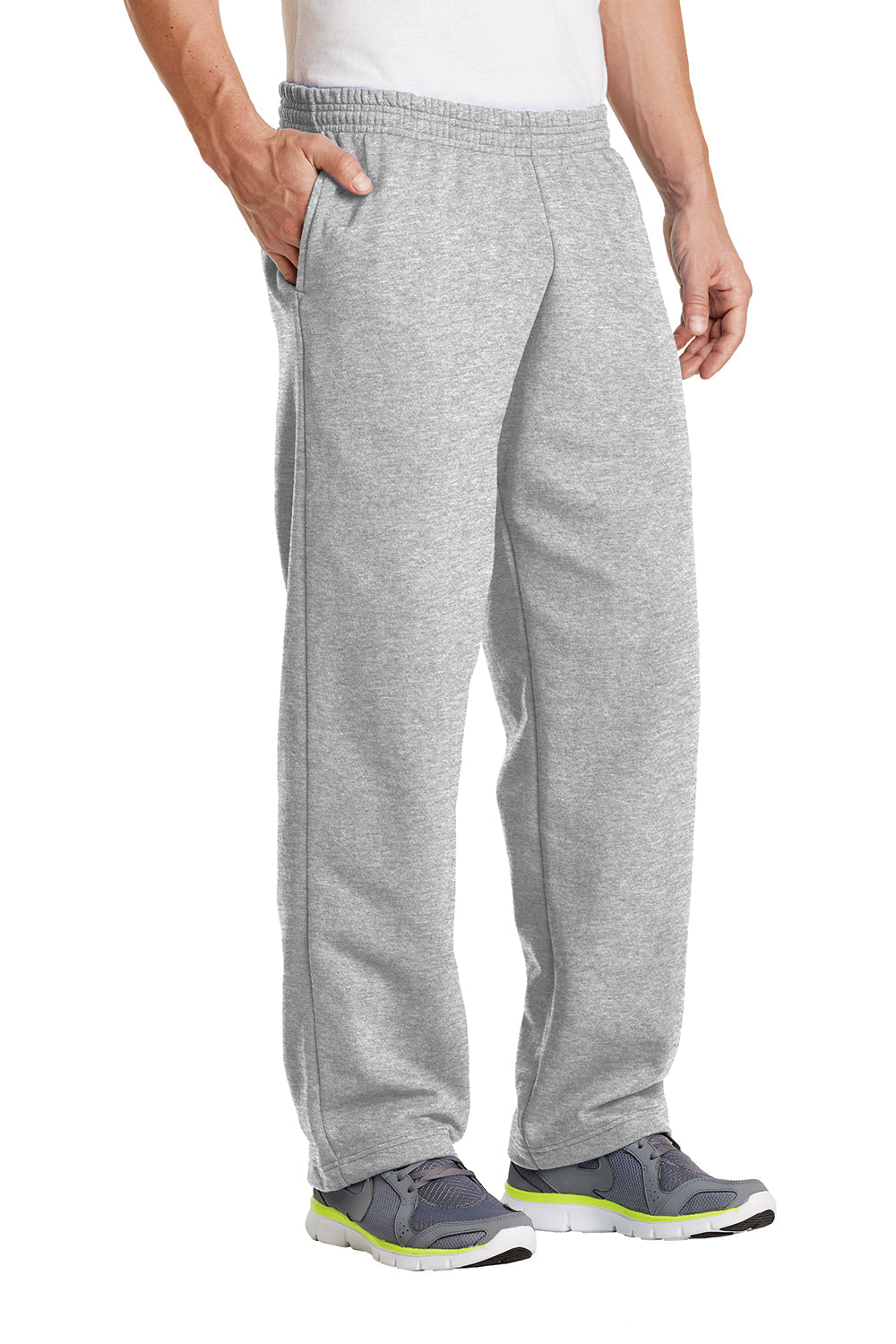 Mens Core Pill Resistant Fleece Open Bottom Sweatpants w/ Pockets - Ash Grey