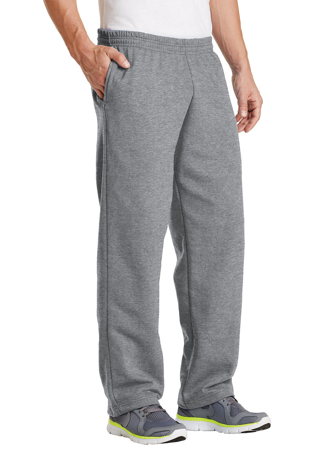 Mens Core Pill Resistant Fleece Open Bottom Sweatpants w/ Pockets - Heather Grey