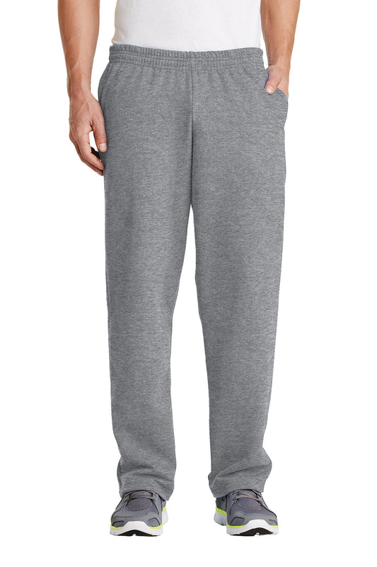 Mens Core Pill Resistant Fleece Open Bottom Sweatpants w/ Pockets - Heather Grey