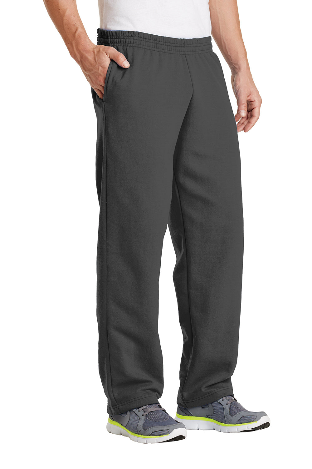 Mens Core Pill Resistant Fleece Open Bottom Sweatpants w/ Pockets - Charcoal Grey