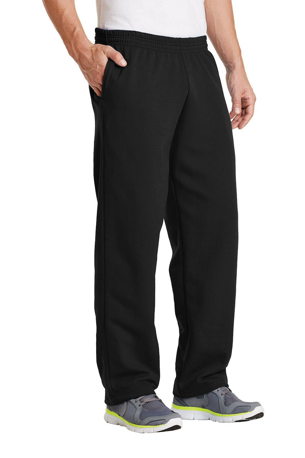 Mens Core Pill Resistant Fleece Open Bottom Sweatpants w/ Pockets - Jet Black
