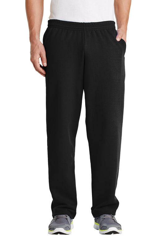 Mens Core Pill Resistant Fleece Open Bottom Sweatpants w/ Pockets - Jet Black