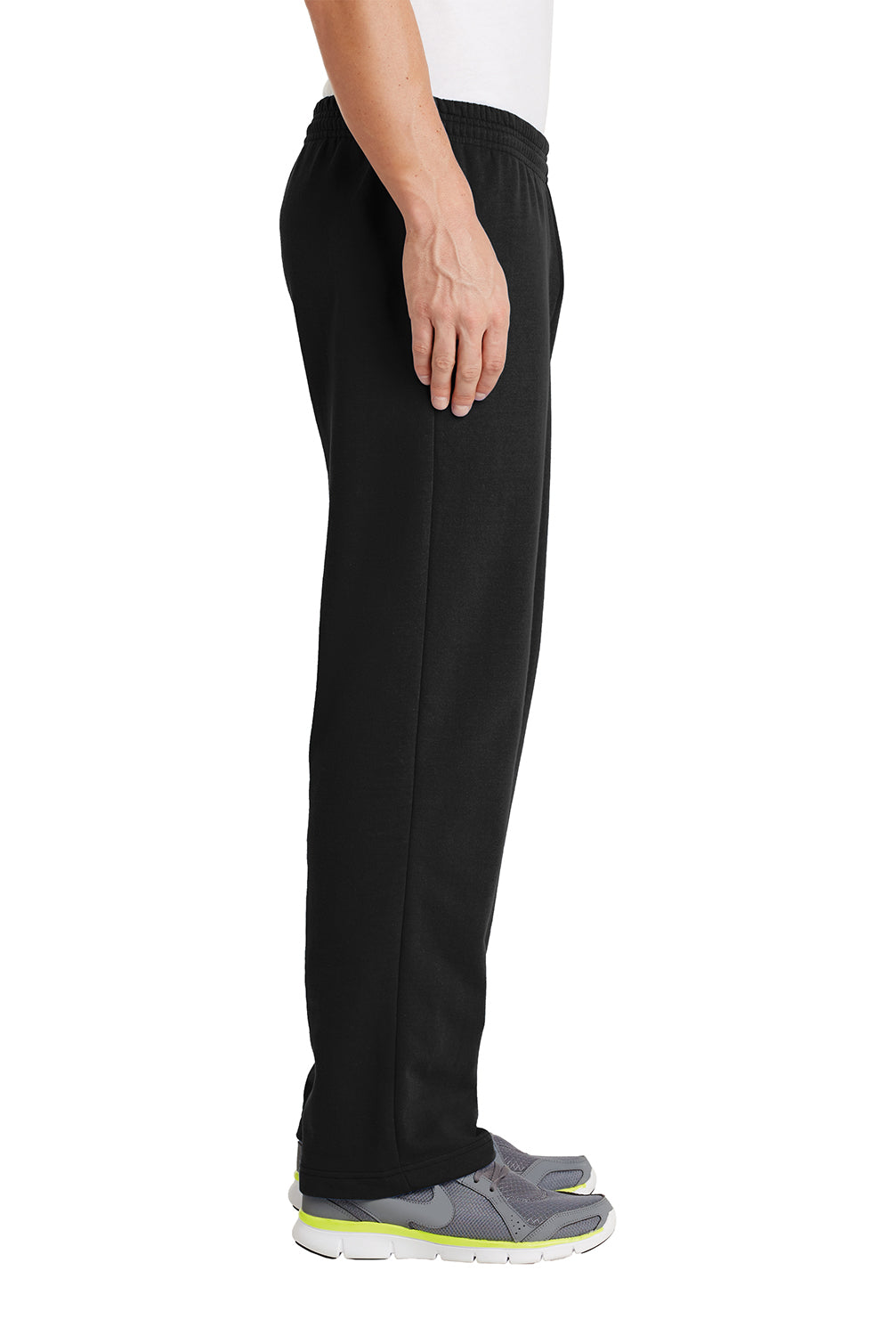 Mens Core Pill Resistant Fleece Open Bottom Sweatpants w/ Pockets - Jet Black