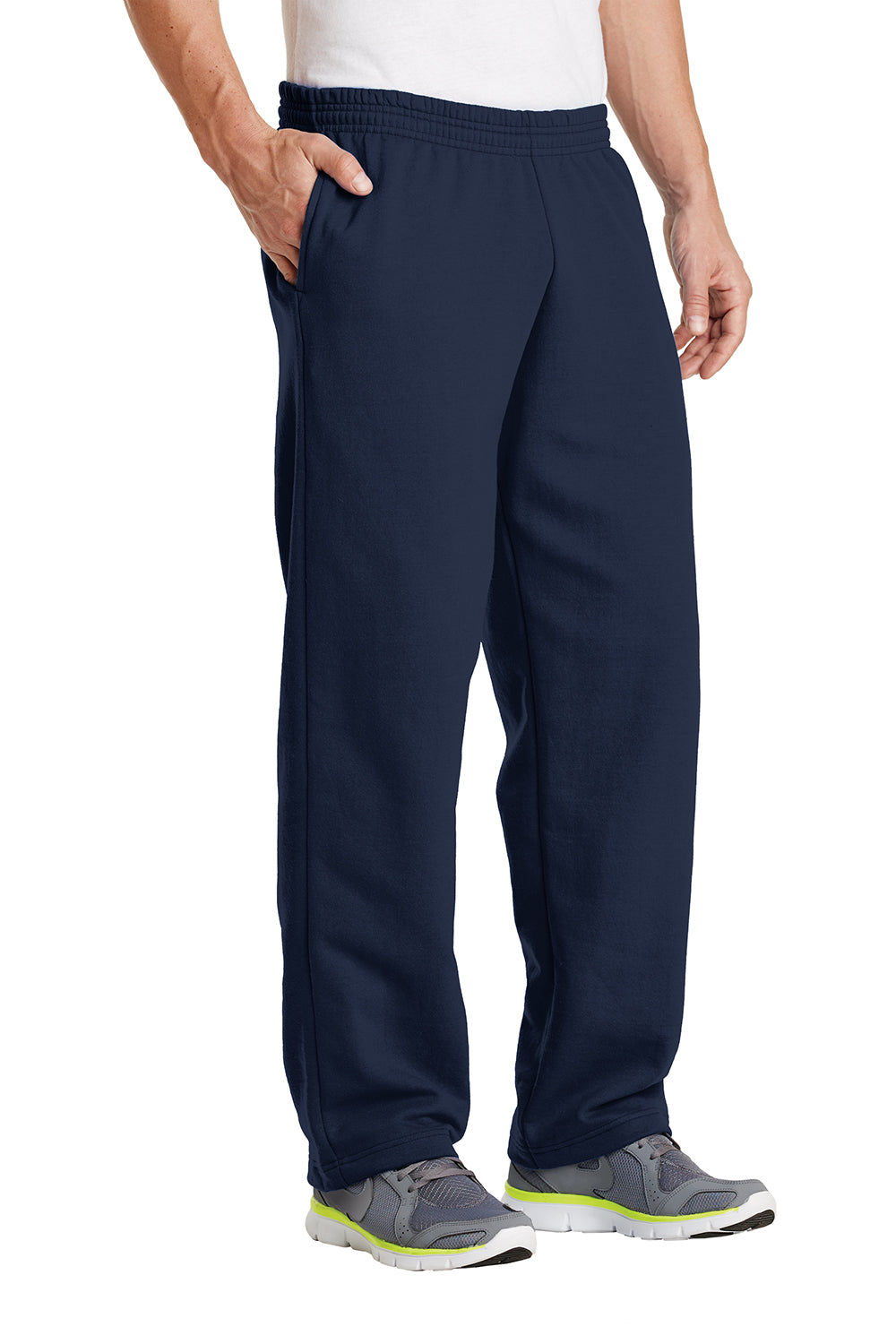 Mens Core Pill Resistant Fleece Open Bottom Sweatpants w/ Pockets - Navy Blue
