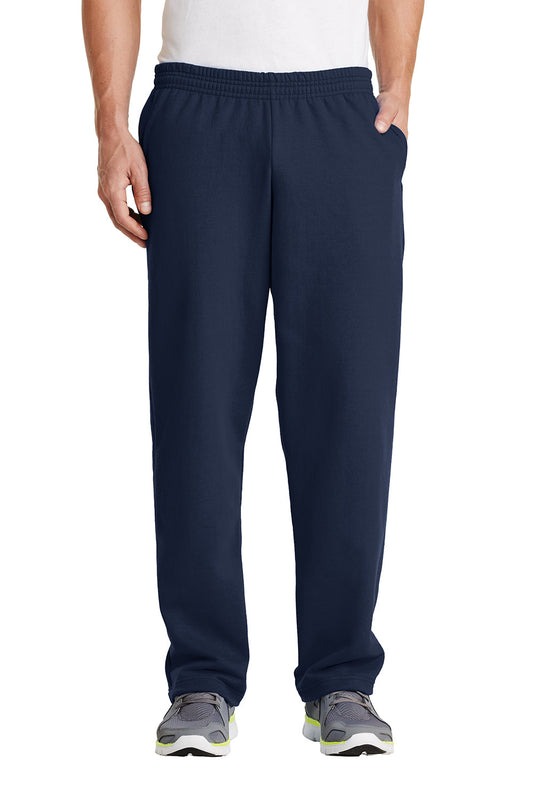 Mens Core Pill Resistant Fleece Open Bottom Sweatpants w/ Pockets - Navy Blue