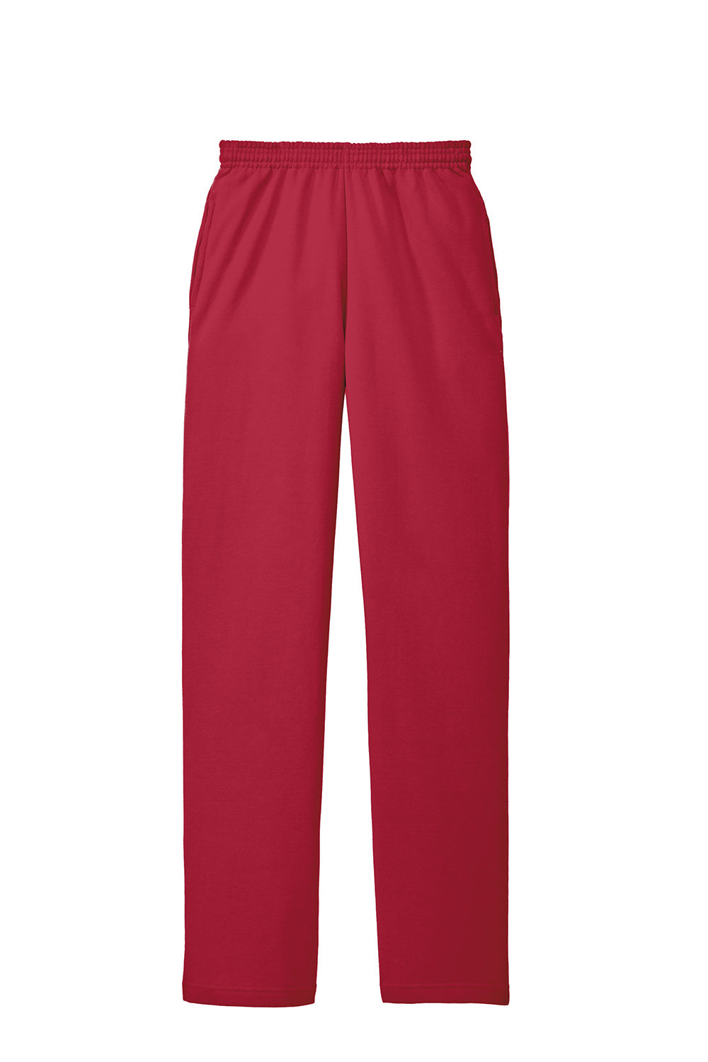 Mens Core Pill Resistant Fleece Open Bottom Sweatpants w/ Pockets - Red