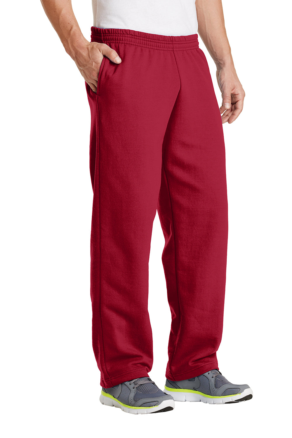 Mens Core Pill Resistant Fleece Open Bottom Sweatpants w/ Pockets - Red