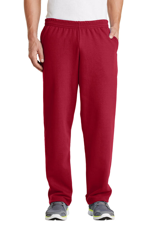 Mens Core Pill Resistant Fleece Open Bottom Sweatpants w/ Pockets - Red