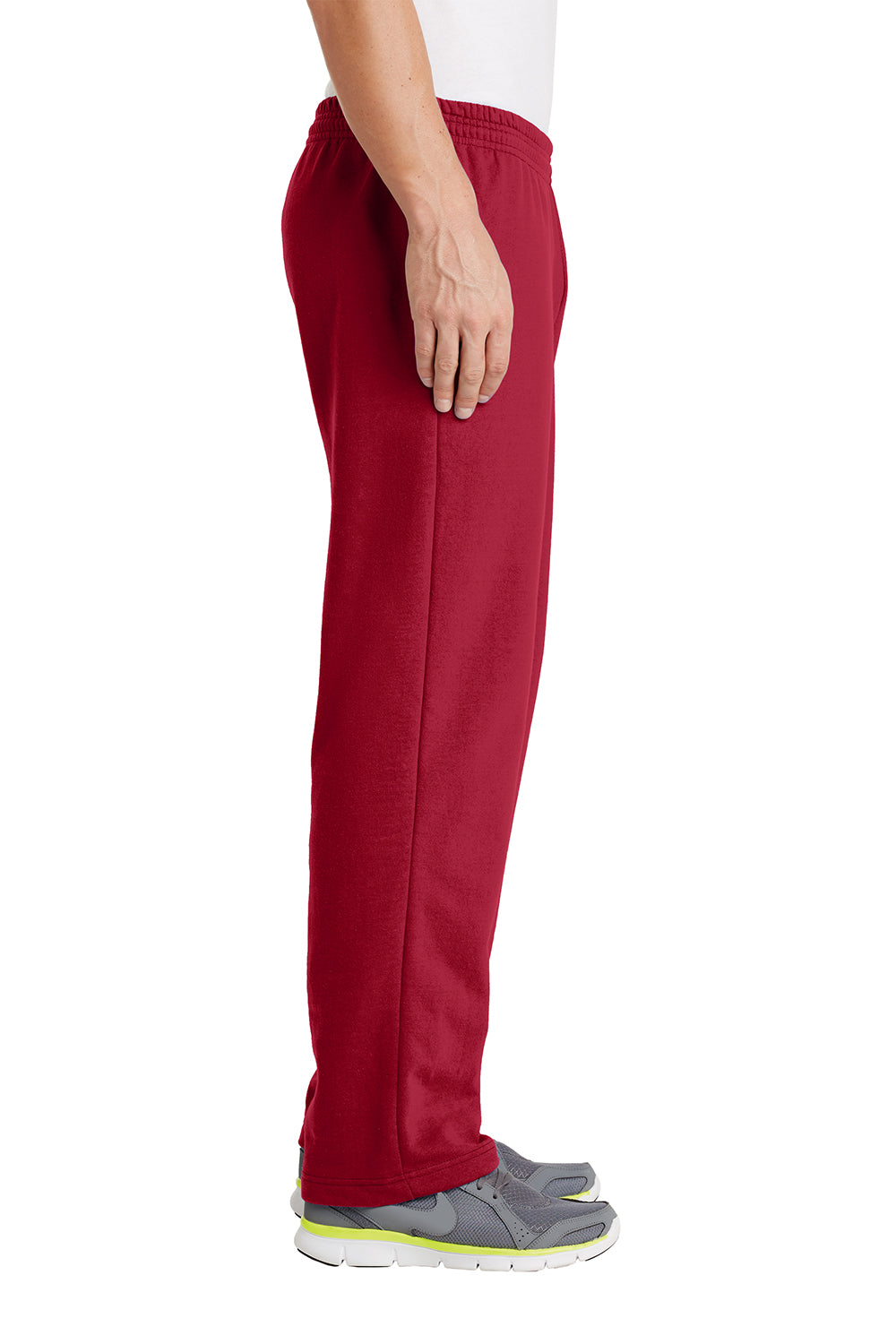 Mens Core Pill Resistant Fleece Open Bottom Sweatpants w/ Pockets - Red