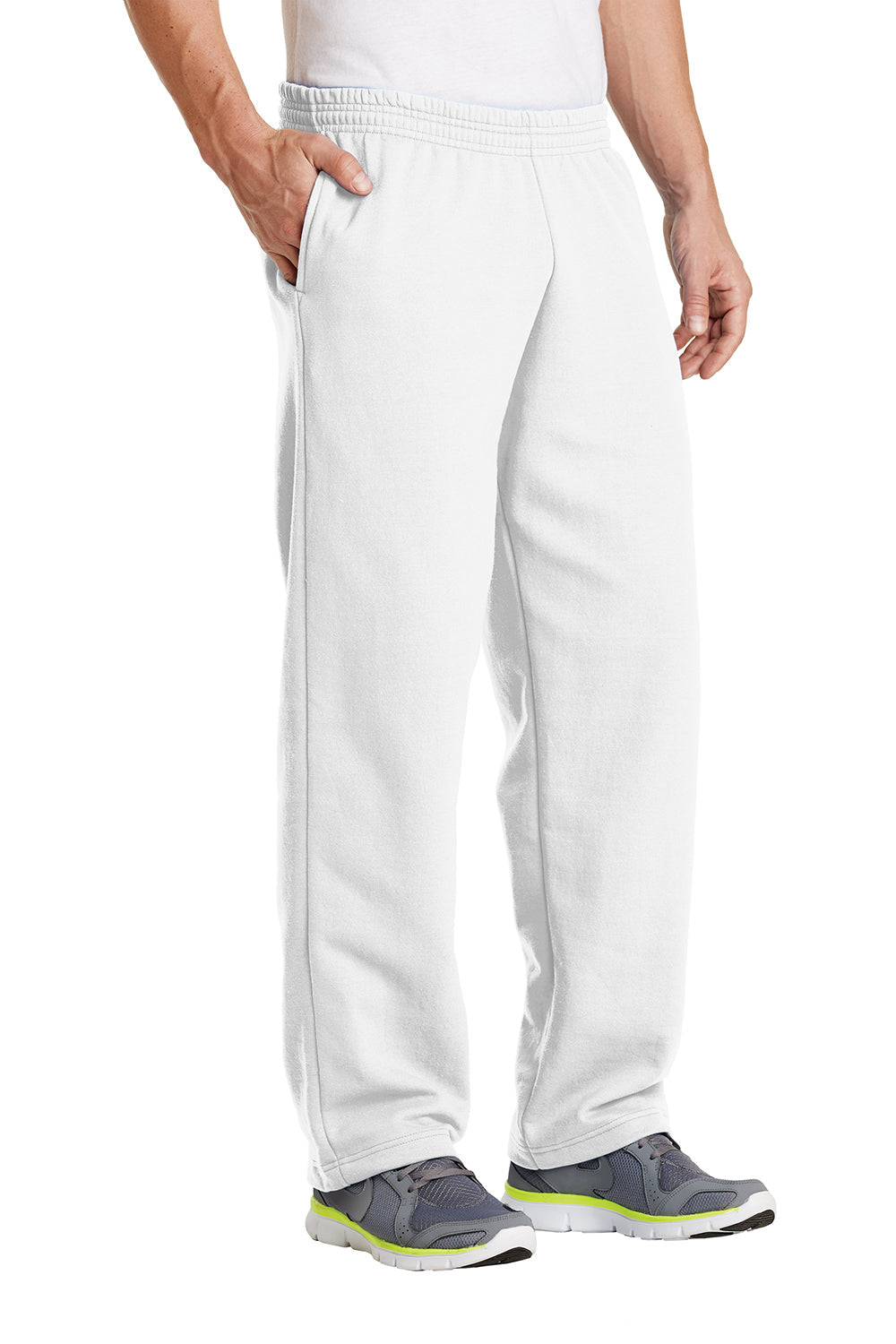 Mens Core Pill Resistant Fleece Open Bottom Sweatpants w/ Pockets - White
