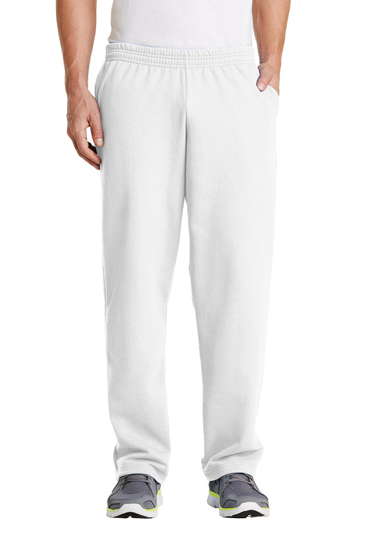 Mens Core Pill Resistant Fleece Open Bottom Sweatpants w/ Pockets - White