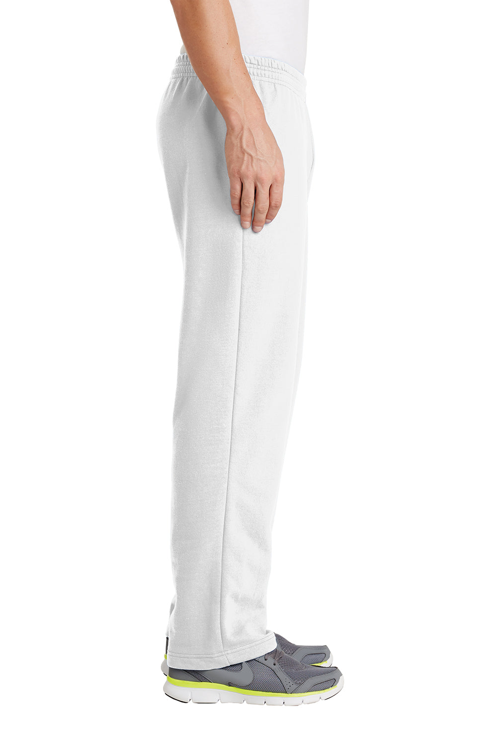 Mens Core Pill Resistant Fleece Open Bottom Sweatpants w/ Pockets - White