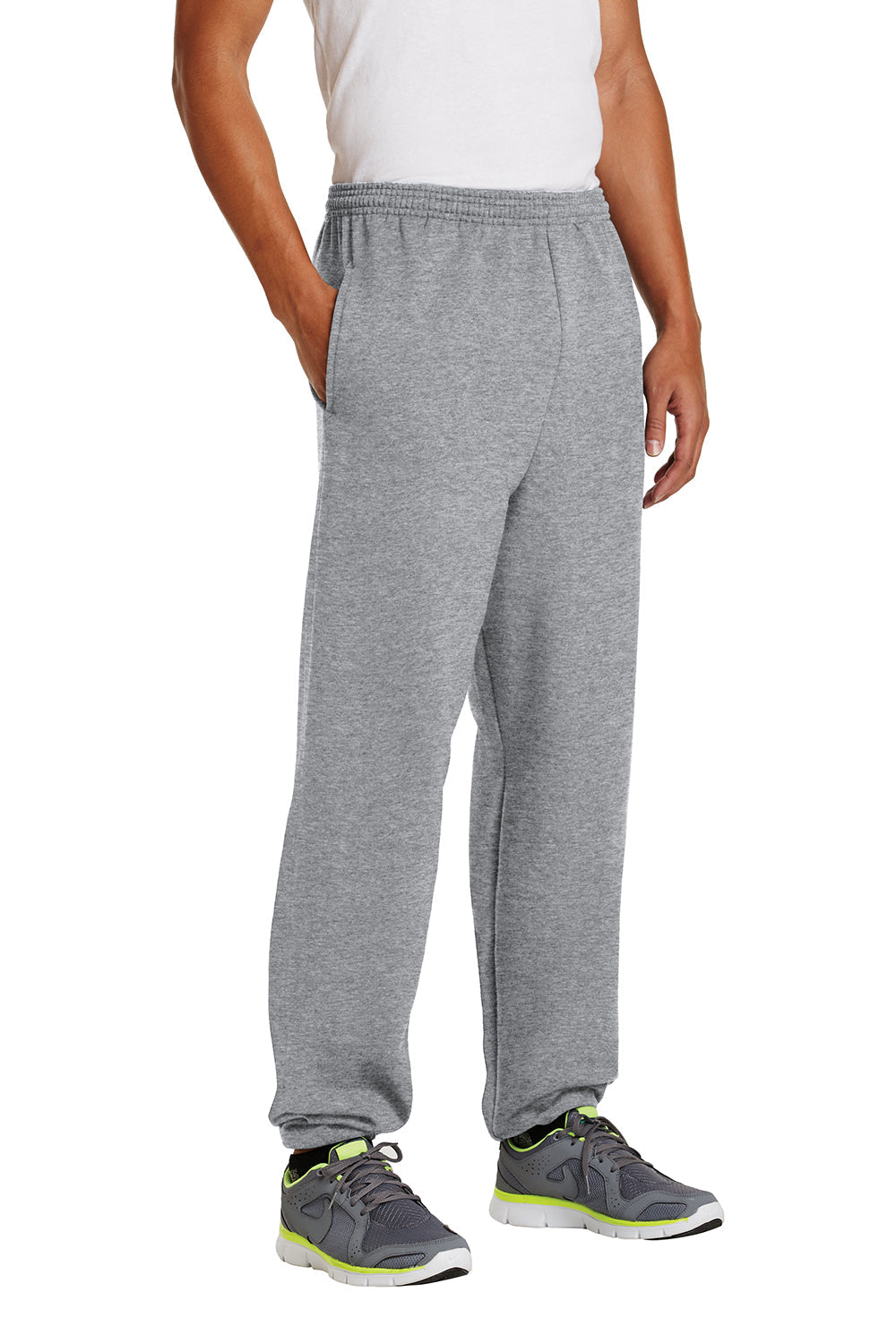Mens Essential Pill Resistant Fleece Sweatpants w/ Pockets - Heather Grey