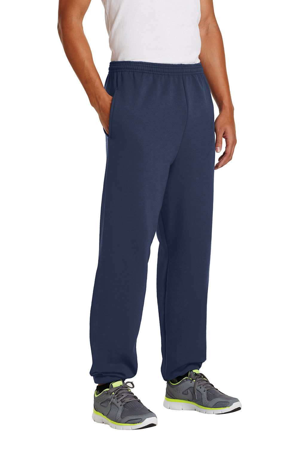 Mens Essential Pill Resistant Fleece Sweatpants w/ Pockets - Navy Blue