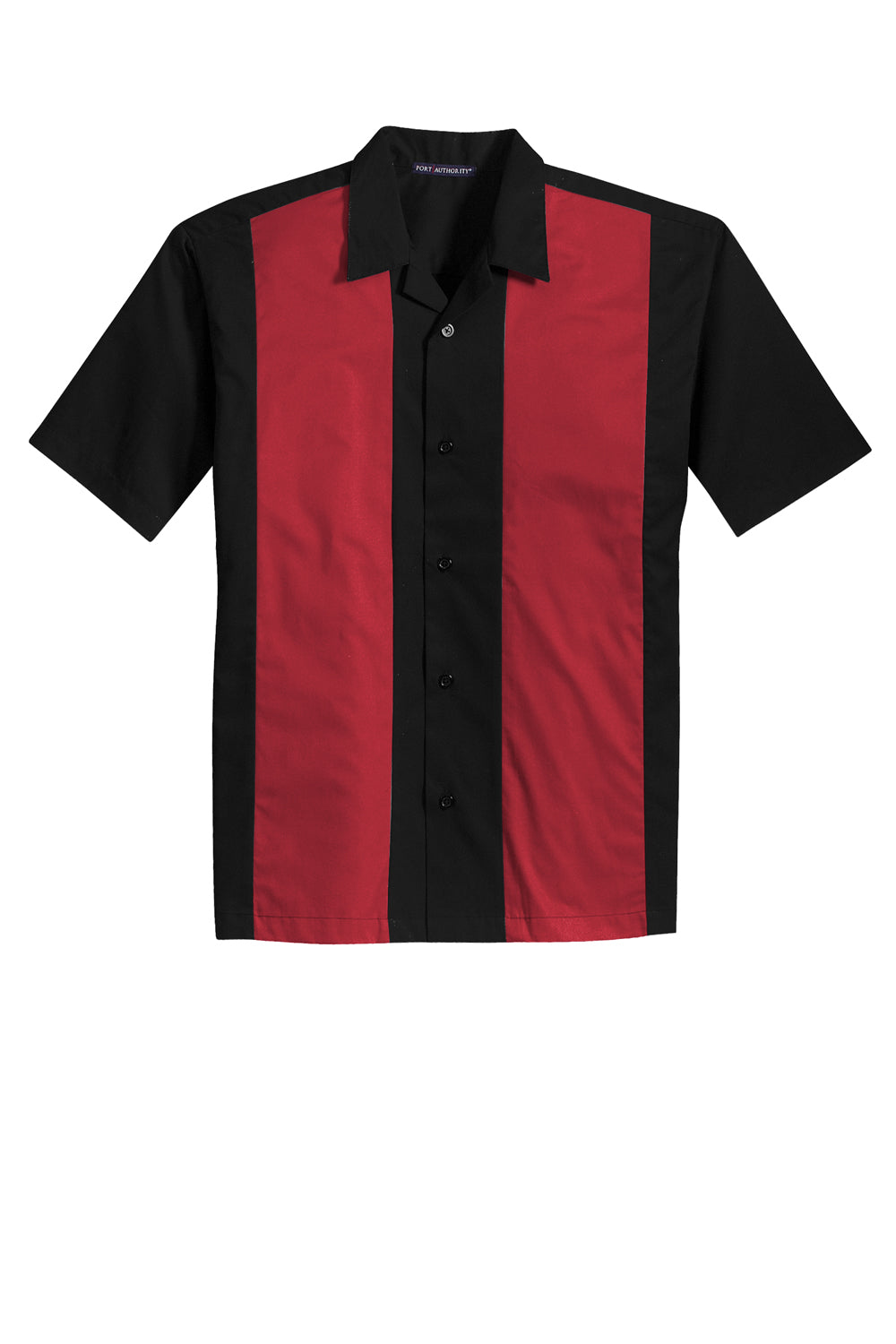 Mens Retro Easy Care Wrinkle Resistant Short Sleeve Button Down Camp Shirt - Black/Red - Closeout