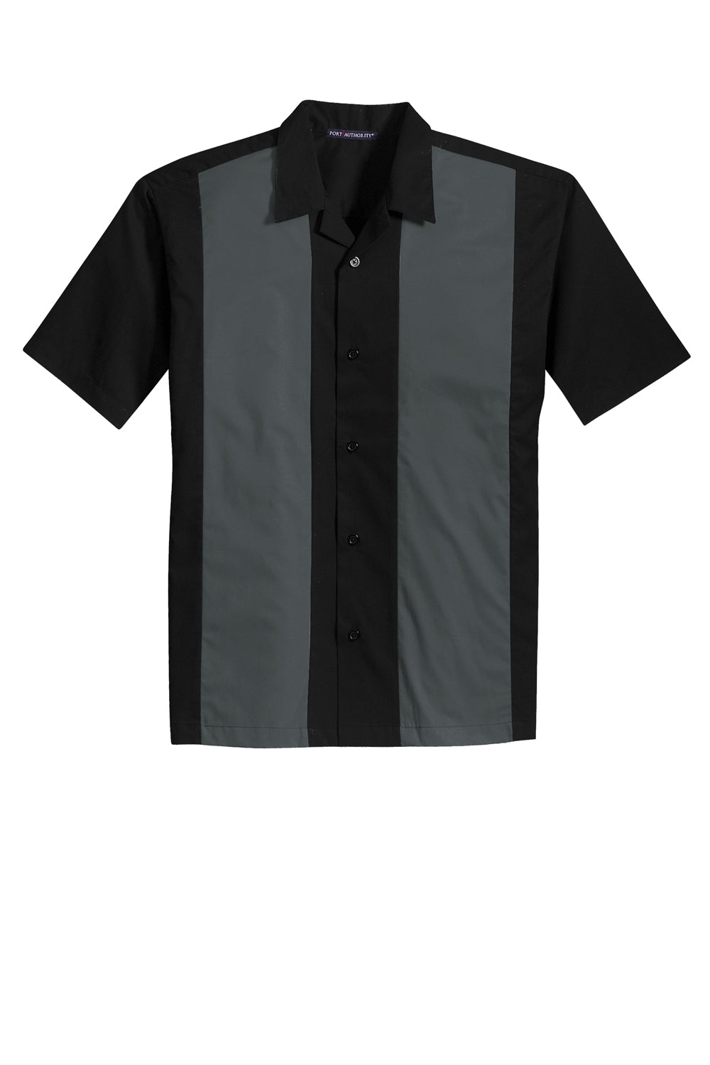 Mens Retro Easy Care Wrinkle Resistant Short Sleeve Button Down Camp Shirt - Black/Steel Grey - Closeout