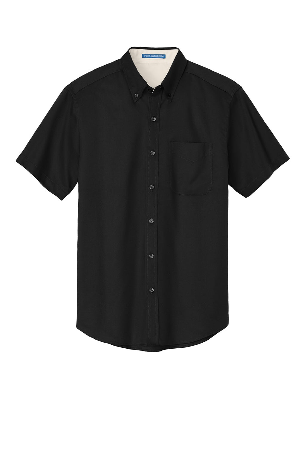 Mens Easy Care Wrinkle Resistant Short Sleeve Button Down Shirt w/ Pocket - Black/Light Stone