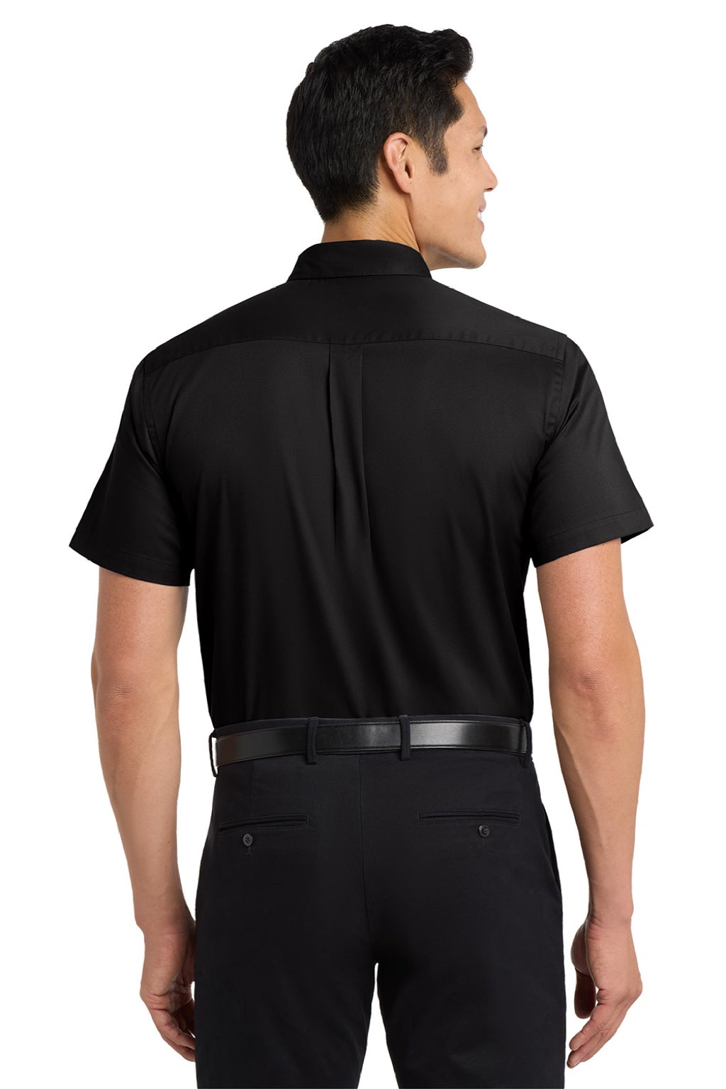 Mens Easy Care Wrinkle Resistant Short Sleeve Button Down Shirt w/ Pocket - Black/Light Stone