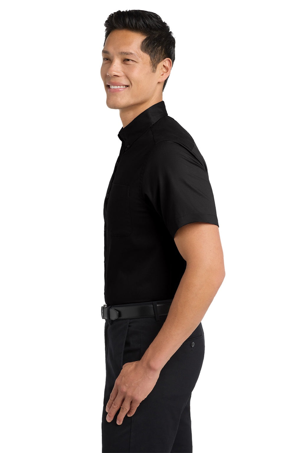 Mens Easy Care Wrinkle Resistant Short Sleeve Button Down Shirt w/ Pocket - Black/Light Stone