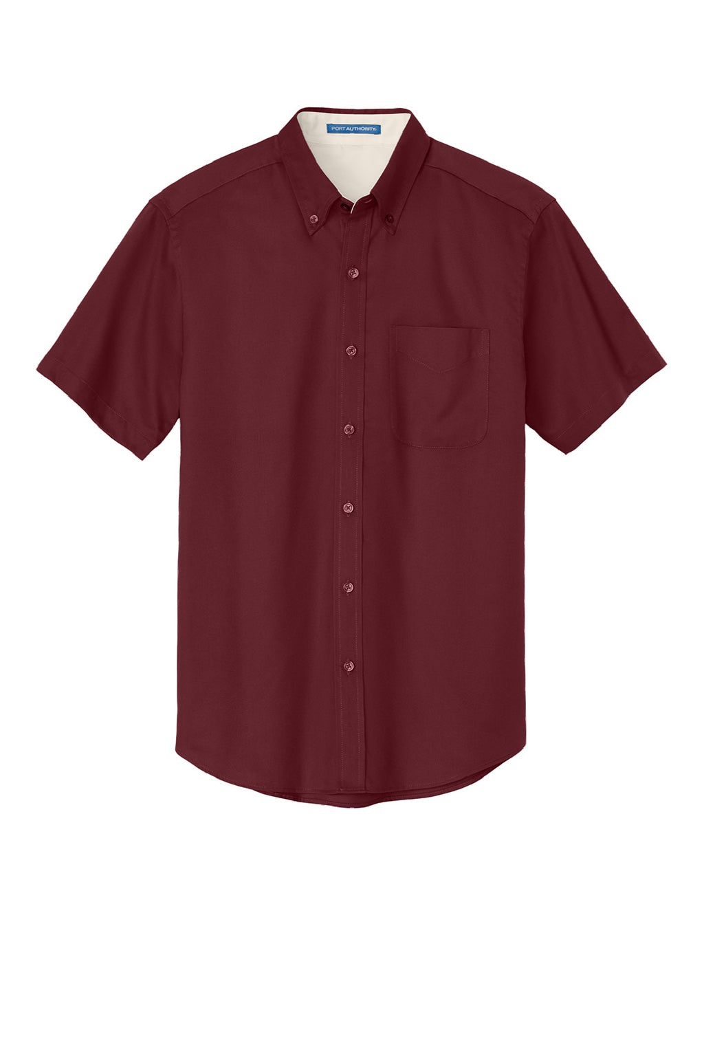 Mens Easy Care Wrinkle Resistant Short Sleeve Button Down Shirt w/ Pocket - Burgundy/Light Stone
