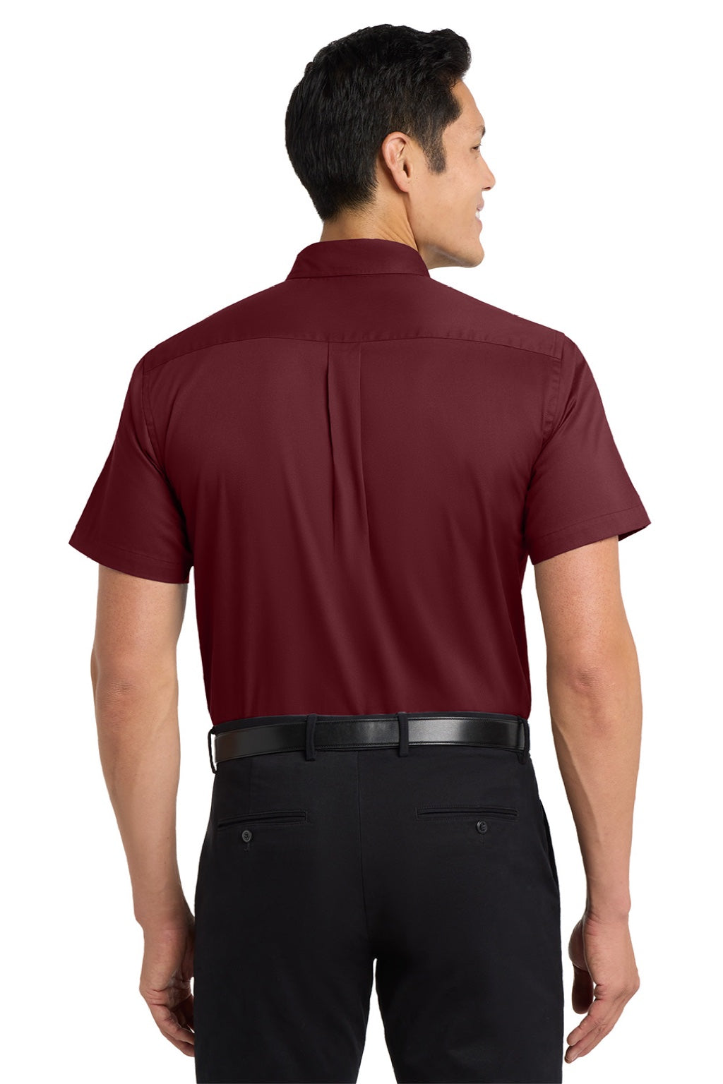 Mens Easy Care Wrinkle Resistant Short Sleeve Button Down Shirt w/ Pocket - Burgundy/Light Stone