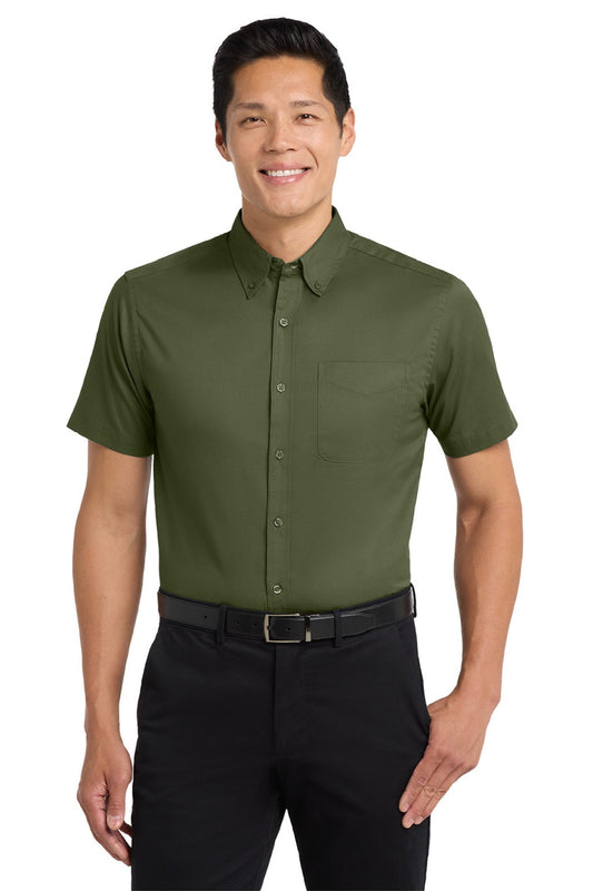 Mens Easy Care Wrinkle Resistant Short Sleeve Button Down Shirt w/ Pocket - Clover Green