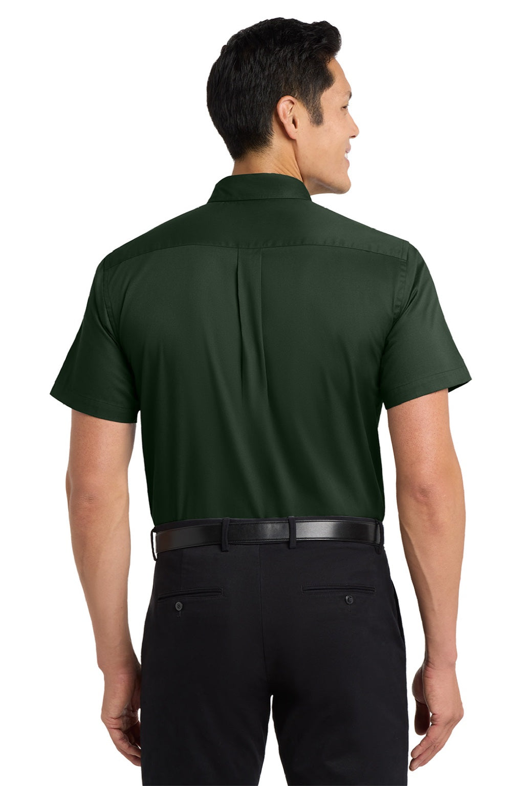 Mens Easy Care Wrinkle Resistant Short Sleeve Button Down Shirt w/ Pocket - Dark Green/Navy Blue