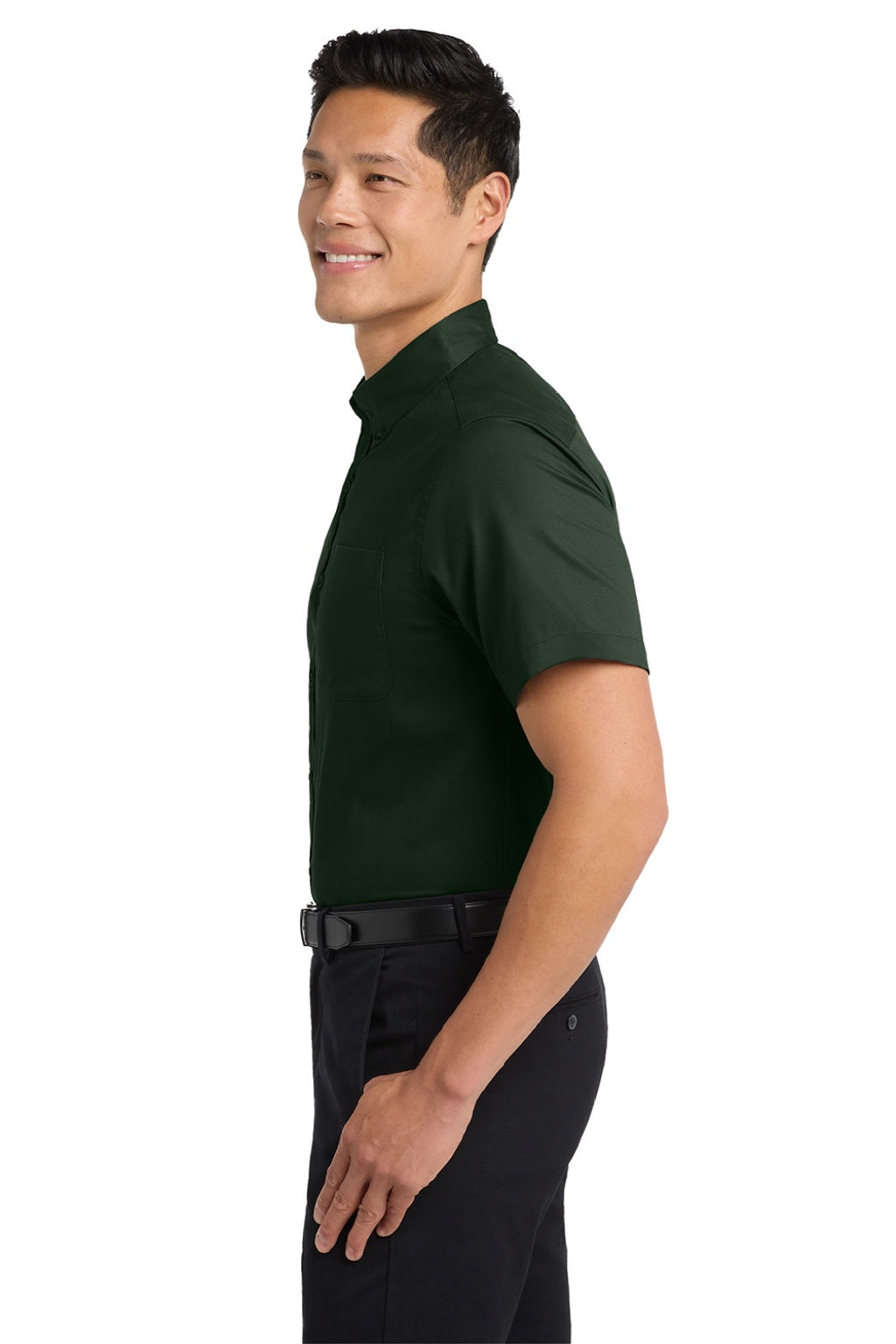 Mens Easy Care Wrinkle Resistant Short Sleeve Button Down Shirt w/ Pocket - Dark Green/Navy Blue