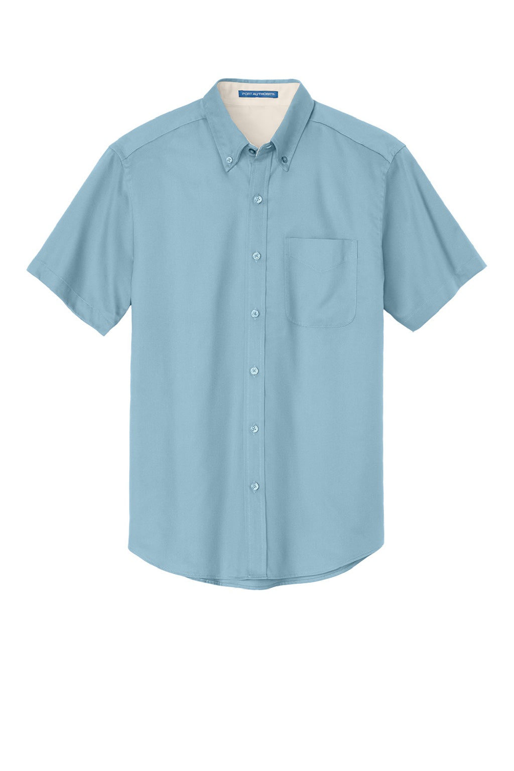 Mens Easy Care Wrinkle Resistant Short Sleeve Button Down Shirt w/ Pocket - Light Blue/Light Stone