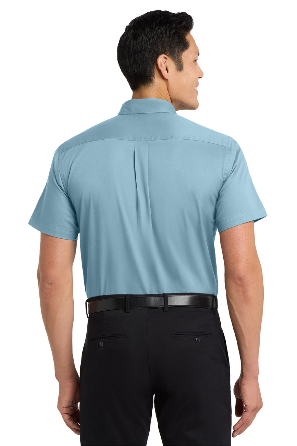 Mens Easy Care Wrinkle Resistant Short Sleeve Button Down Shirt w/ Pocket - Light Blue/Light Stone