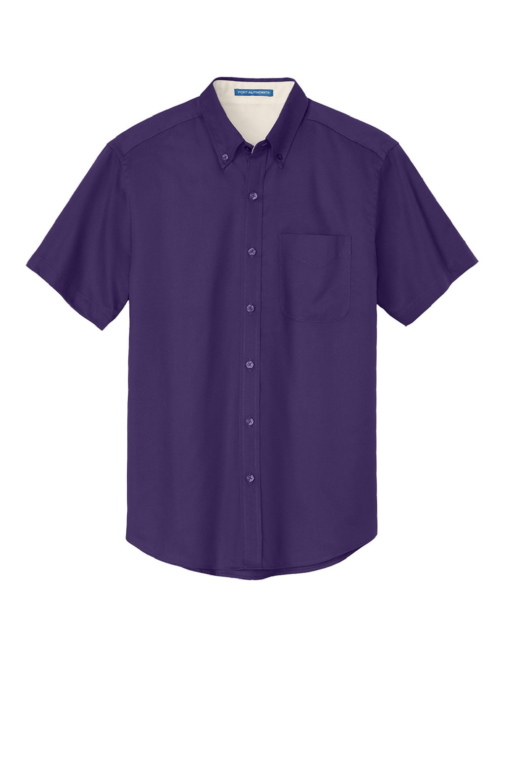 Mens Easy Care Wrinkle Resistant Short Sleeve Button Down Shirt w/ Pocket - Purple/Light Stone