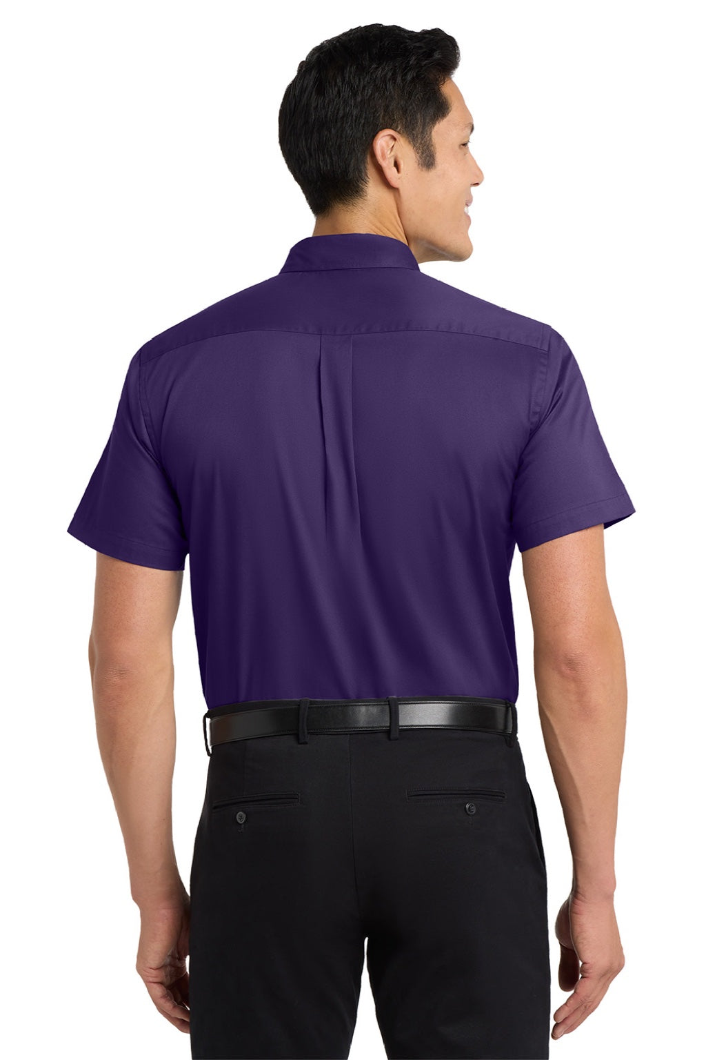 Mens Easy Care Wrinkle Resistant Short Sleeve Button Down Shirt w/ Pocket - Purple/Light Stone