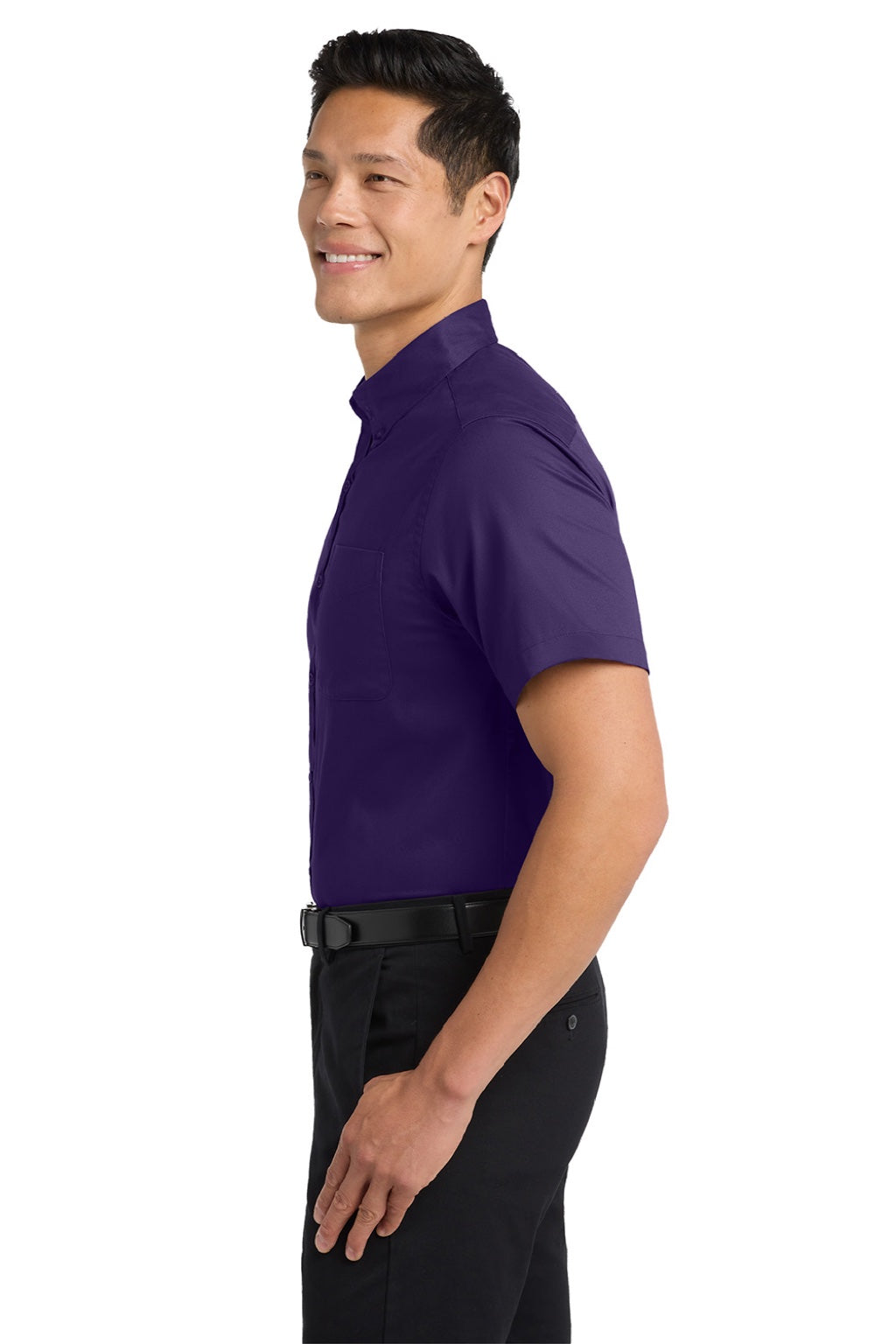 Mens Easy Care Wrinkle Resistant Short Sleeve Button Down Shirt w/ Pocket - Purple/Light Stone