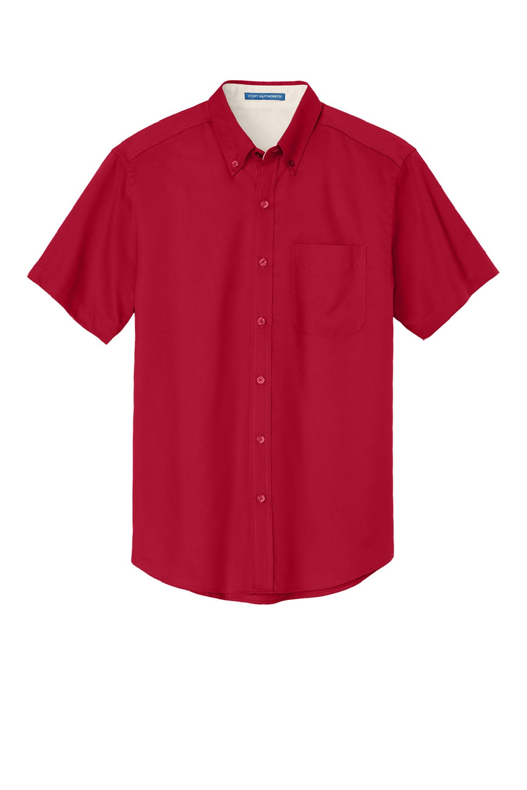 Mens Easy Care Wrinkle Resistant Short Sleeve Button Down Shirt w/ Pocket - Red/Light Stone