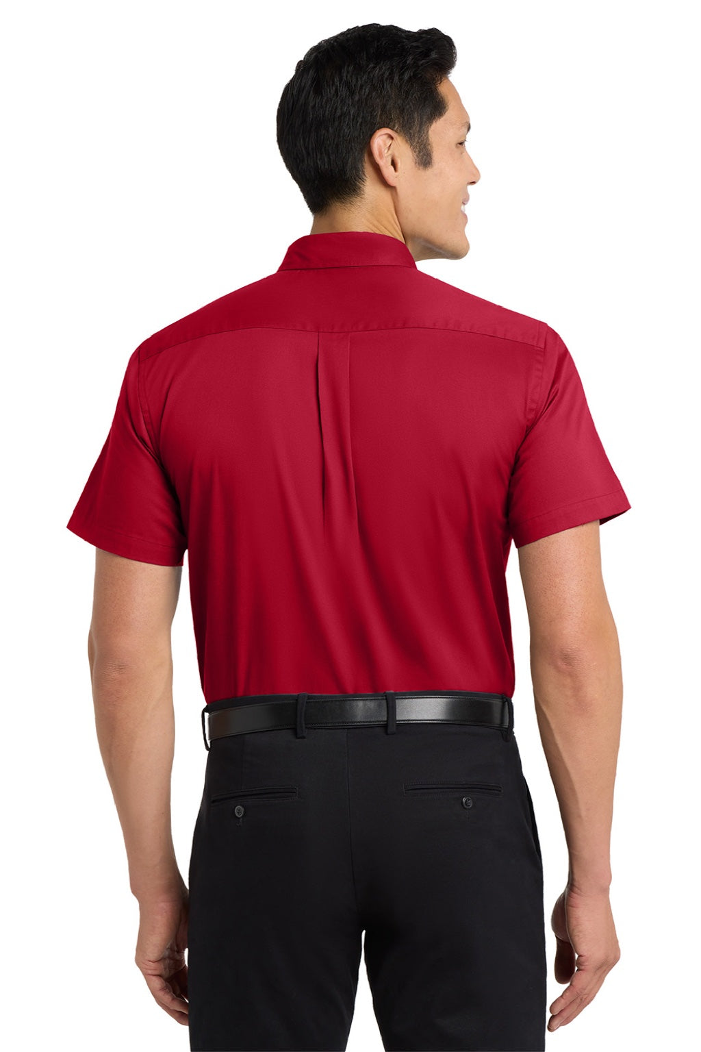 Mens Easy Care Wrinkle Resistant Short Sleeve Button Down Shirt w/ Pocket - Red/Light Stone