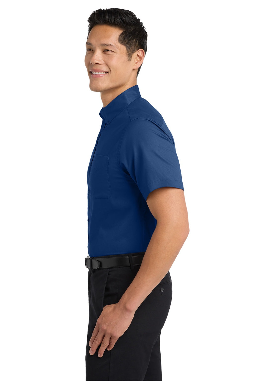 Mens Easy Care Wrinkle Resistant Short Sleeve Button Down Shirt w/ Pocket - Royal Blue/Navy Blue