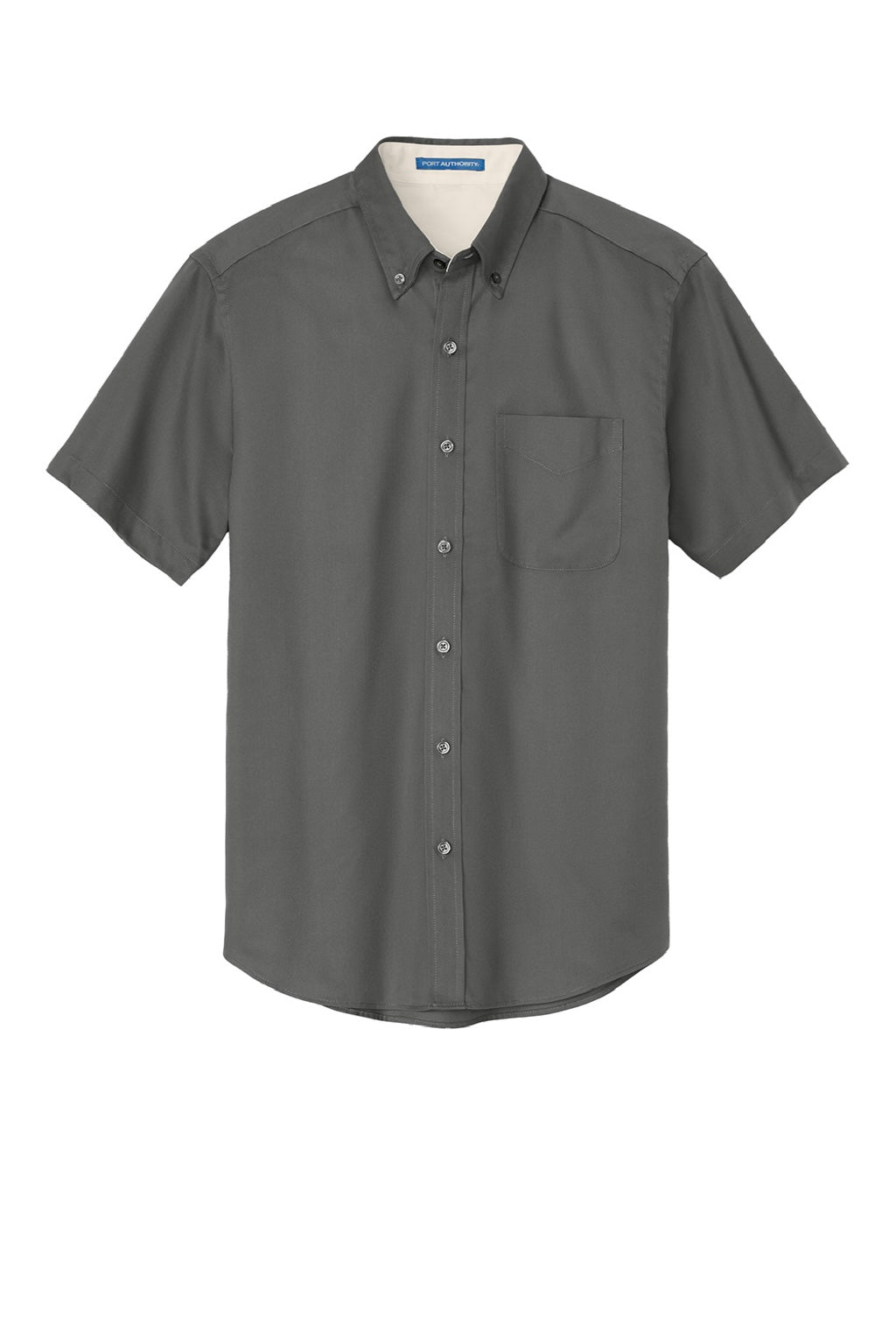 Mens Easy Care Wrinkle Resistant Short Sleeve Button Down Shirt w/ Pocket - Steel Grey/Light Sone