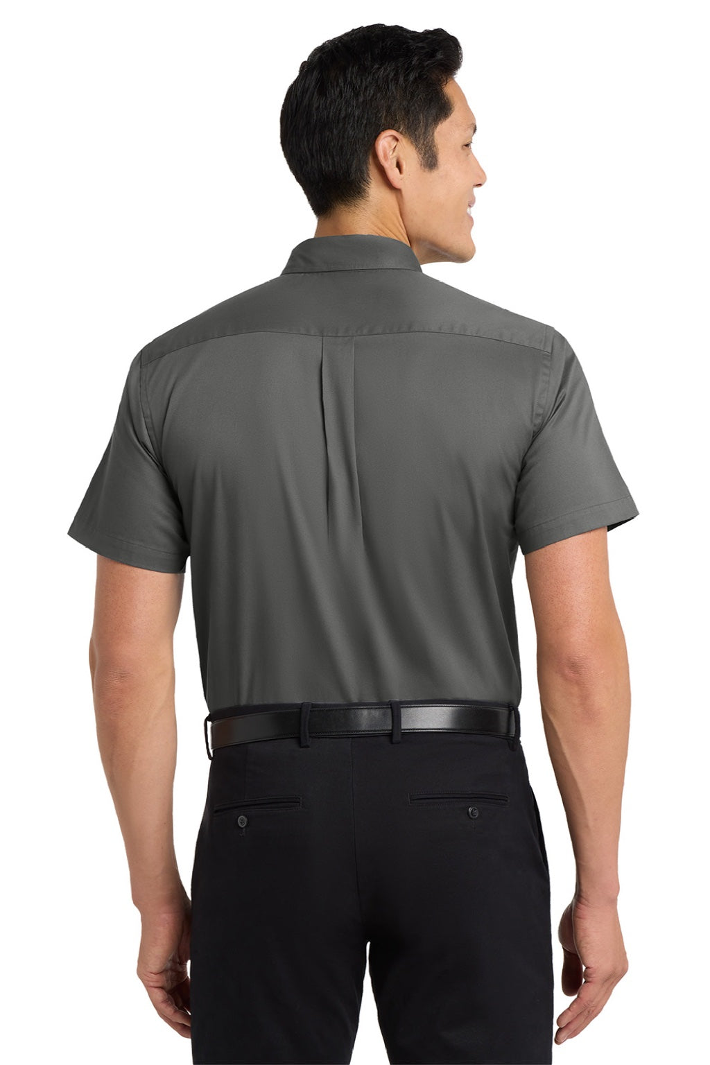 Mens Easy Care Wrinkle Resistant Short Sleeve Button Down Shirt w/ Pocket - Steel Grey/Light Sone