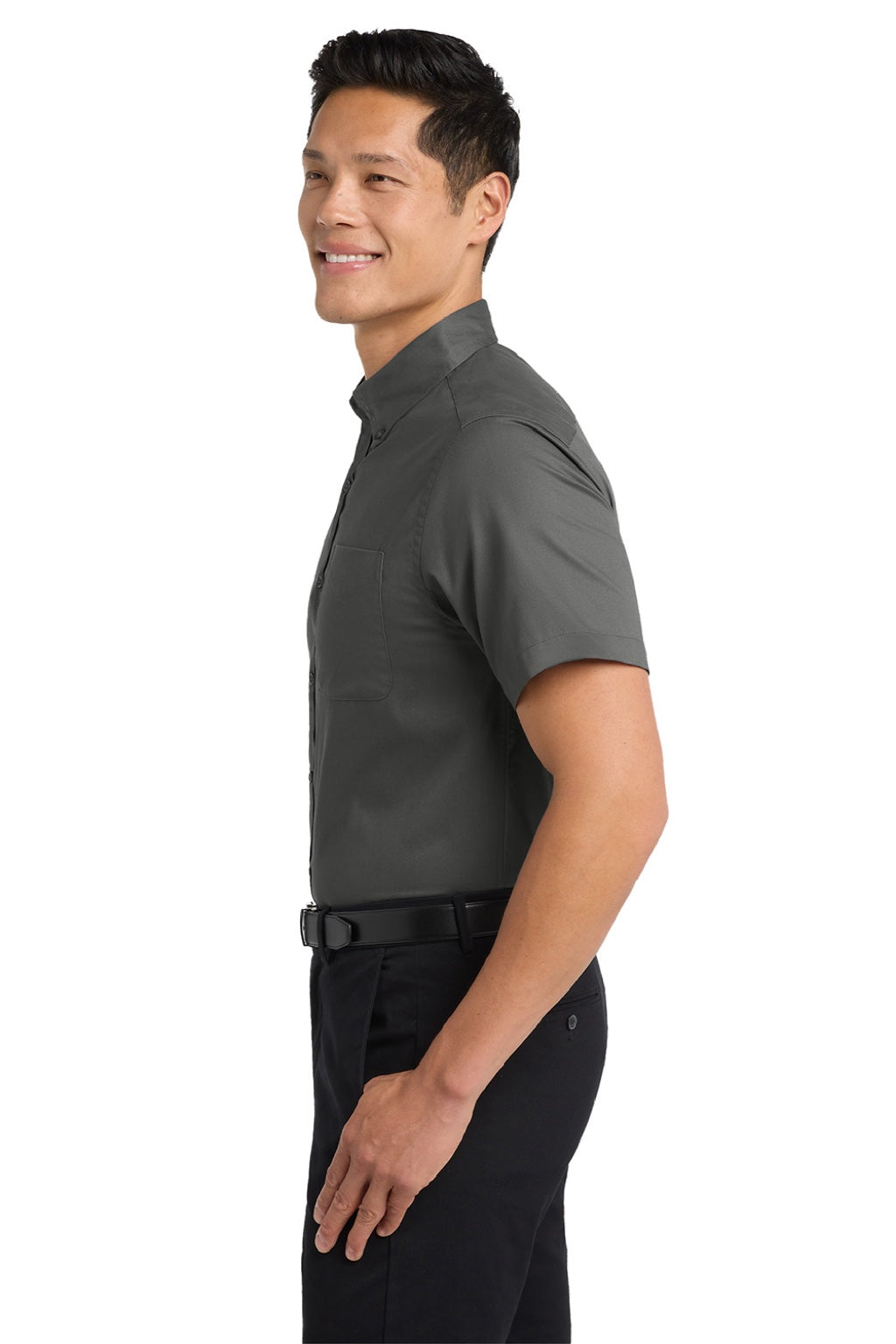 Mens Easy Care Wrinkle Resistant Short Sleeve Button Down Shirt w/ Pocket - Steel Grey/Light Sone