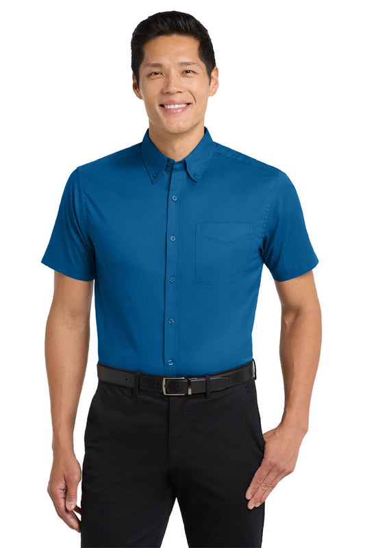 Mens Easy Care Wrinkle Resistant Short Sleeve Button Down Shirt w/ Pocket - Strong Blue