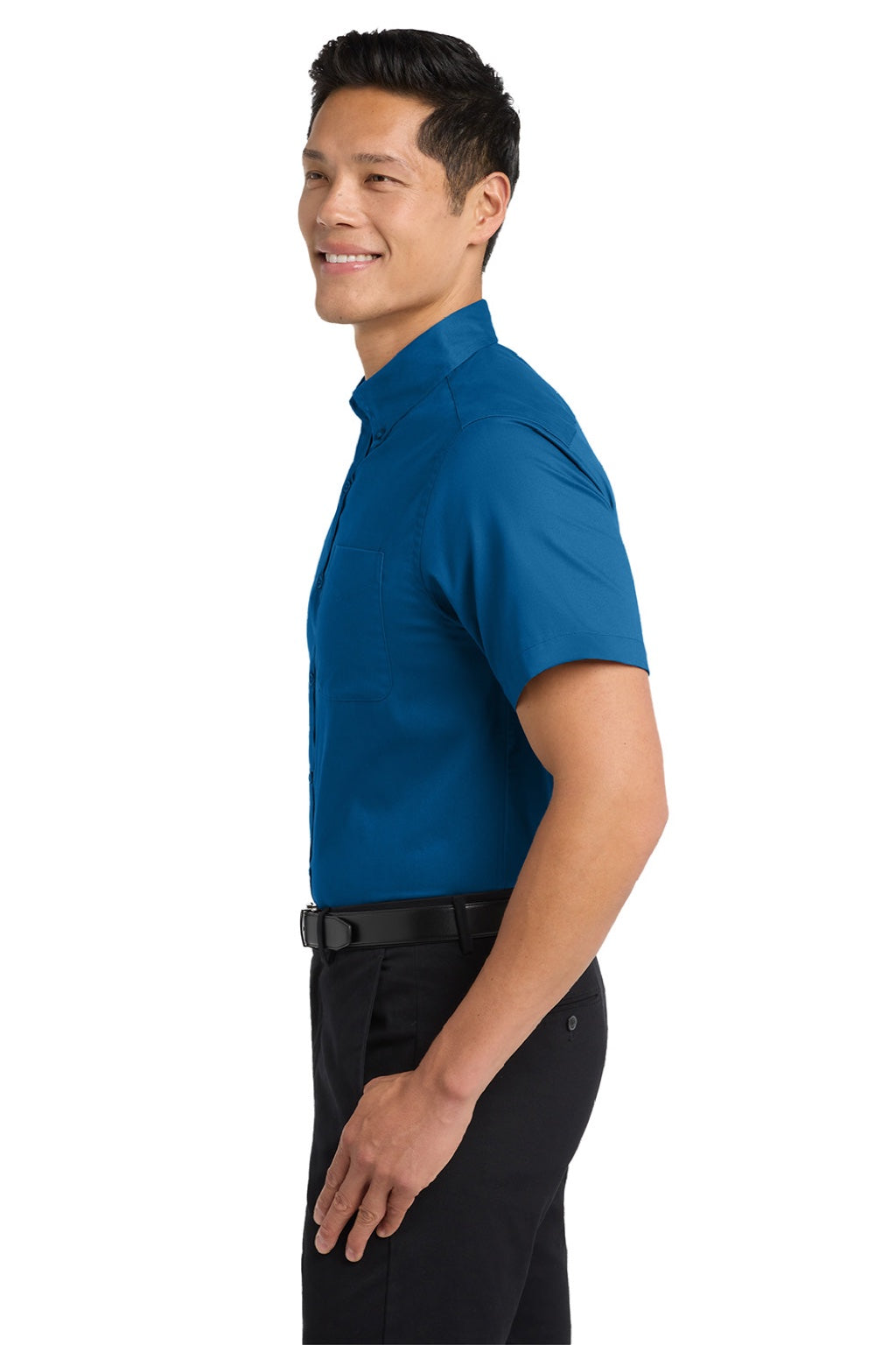 Mens Easy Care Wrinkle Resistant Short Sleeve Button Down Shirt w/ Pocket - Strong Blue