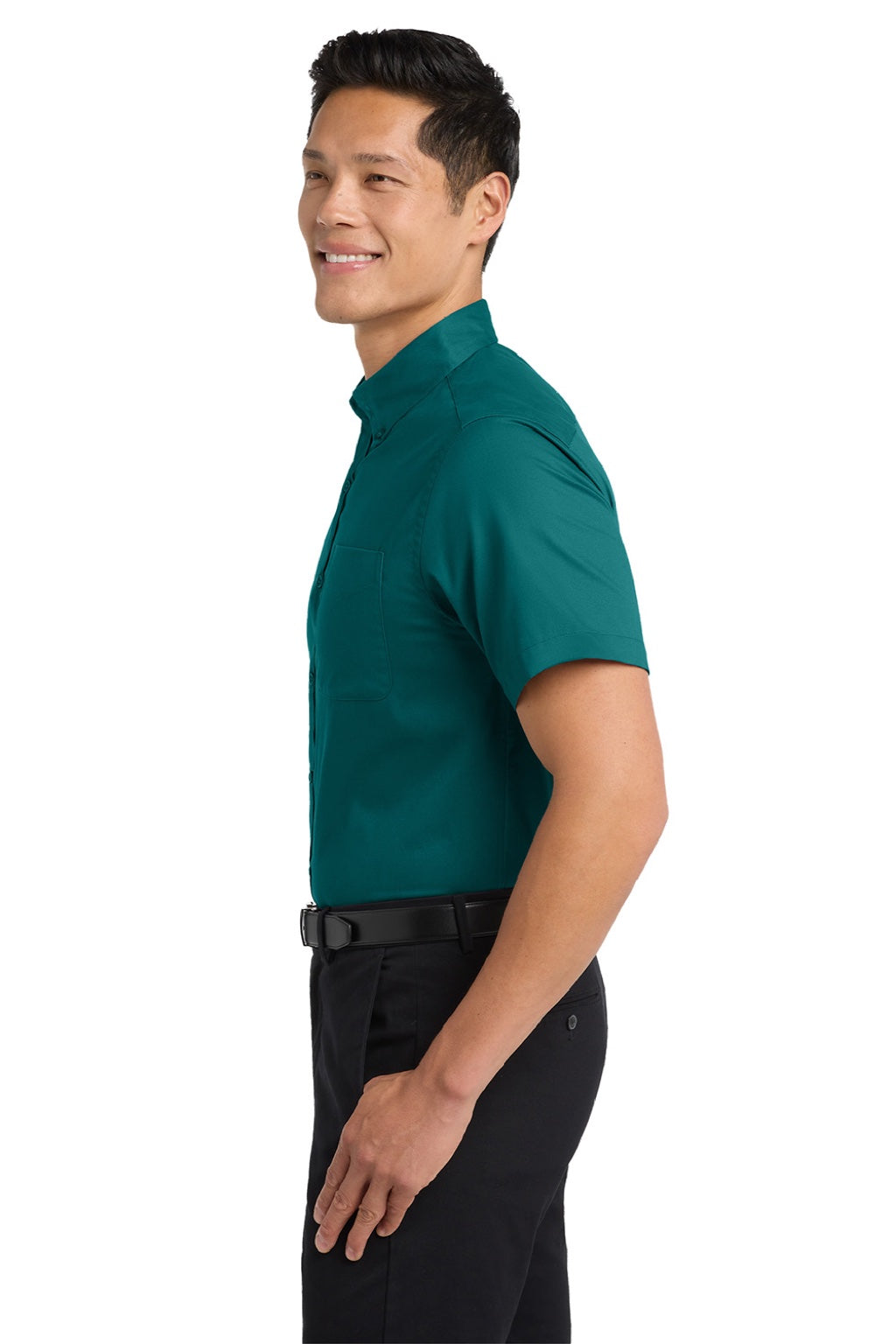 Mens Easy Care Wrinkle Resistant Short Sleeve Button Down Shirt w/ Pocket - Teal Green