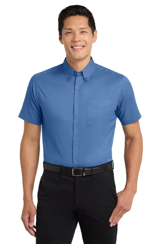 Mens Easy Care Wrinkle Resistant Short Sleeve Button Down Shirt w/ Pocket - Ultramarine Blue