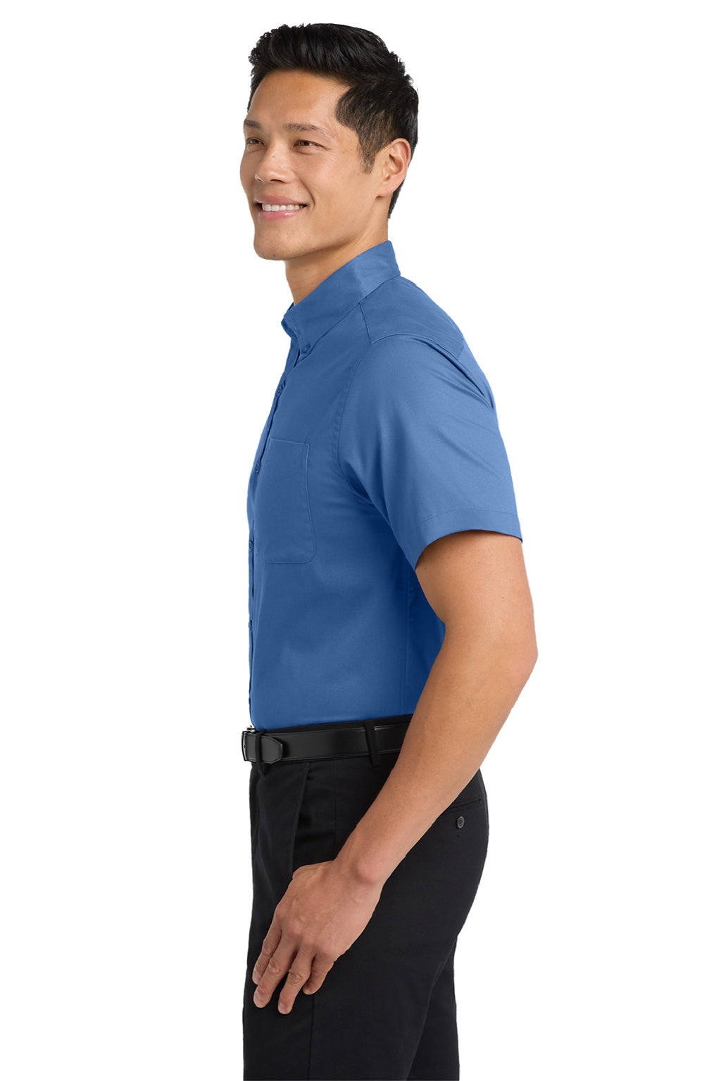 Mens Easy Care Wrinkle Resistant Short Sleeve Button Down Shirt w/ Pocket - Ultramarine Blue