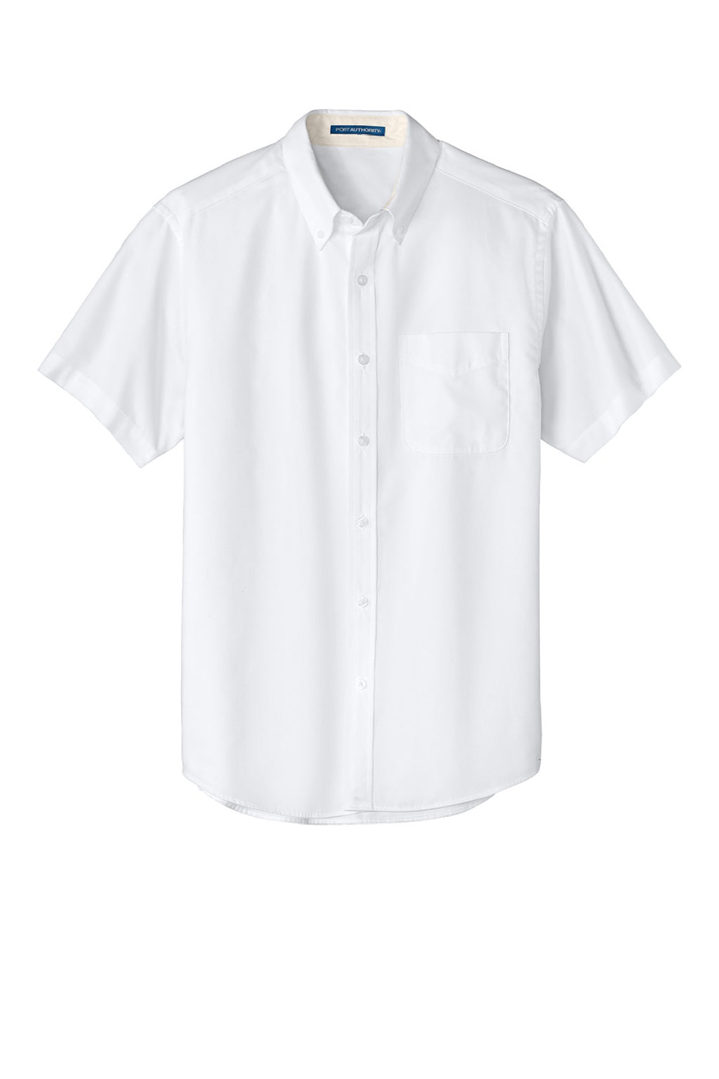 Mens Easy Care Wrinkle Resistant Short Sleeve Button Down Shirt w/ Pocket - White/Light Stone