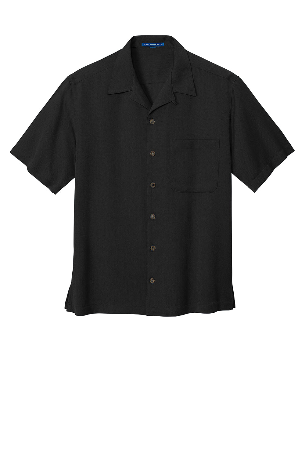 Mens Easy Care Stain Resistant Short Sleeve Button Down Camp Shirt w/ Pocket - Black